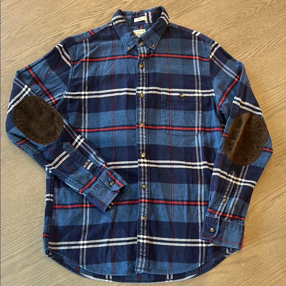 J. Crew Blue and Red Casual Button Down Shirt